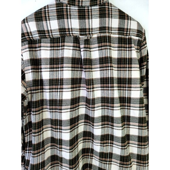 Orvis Heavy Flannel Mens Sz L Shirt Plaid Button Up Green Cream w Side Pockets - Picture 4 of 12